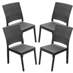 Juego de 4 Silla De Plastico Negro Reforzadas sin Apoyabrazos Simil Rattan