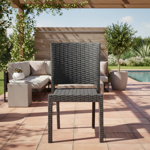 Juego de 4 Silla De Plastico Negro Reforzadas sin Apoyabrazos Simil Rattan