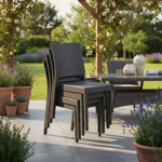 Juego de 4 Silla De Plastico Negro Reforzadas sin Apoyabrazos Simil Rattan