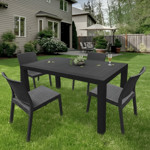 Juego Mesa De Jardin Plastico Rattan 140x80cm + 4 Sillas Negras