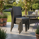 Juego Mesa De Jardin Plastico Rattan 140x80cm + 4 Sillas Negras