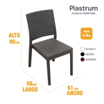 Juego de 6 Silla De Plastico Negro Reforzadas sin Apoyabrazos Simil Rattan