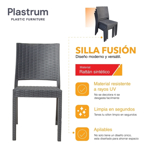 Juego de 6 Silla De Plastico Negro Reforzadas sin Apoyabrazos Simil Rattan