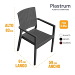 Juego de 6 Sillon De Plastico Negro Reforzadas Con Apoyabrazos Simil Rattan