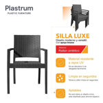 Juego de 6 Sillon De Plastico Negro Reforzadas Con Apoyabrazos Simil Rattan