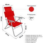 Reposera Plegable 5 Posiciones Roja X2