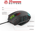 Redragon M908 Impact RGB LED MMO Mouse con botones laterales Ratón óptico 