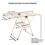 Tender Ropa Reforzado Plegable Grande Con Alas 160 Cm Color Madera