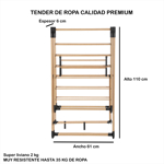 Tender Ropa Reforzado Plegable Grande Con Alas 160 Cm Color Madera