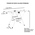 Tender Ropa Reforzado Plegable Grande Con Alas 160 Cm Color Blanco