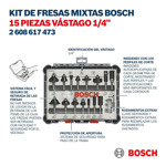 Set Juego De Fresas Bosch 15 Piezas Router 1/4 C/ Estuche