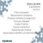 Grifería Lavatorio Mesada Hydros Zen Lever Cierre Cerámico