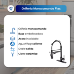 Grifería de Cocina Moderna Canilla Monocomando Extensible Cromada Waggs