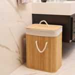 Cesto Canasto Rectangular Ropa lavadero/baño Bambu Deco tapa y manijas