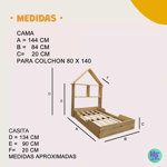 Cama Montessori 140x80 con Respaldo Casita 