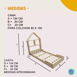 Cama Montessori 1 plaza con Respaldo Casita 