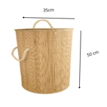 Cesto Canasto Redondo Ropa lavadero/baño Bambu Deco tapa y manijas
