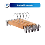 Pack De 50 Perchas Para Pantalon De Madera Lustrada Con Broches