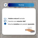Pack De 50 Perchas Para Pantalon De Madera Lustrada Con Broches