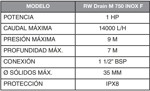 Bomba Sumergible Rowa Drain M750 Acero Inox Agua Sucia 1 HP