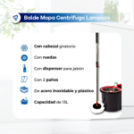 Mopa con Balde Centrifuga Lampazo Trapeador Giratorio 360 Negro/Rojo Waggs