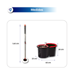 Mopa con Balde Centrifuga Lampazo Trapeador Giratorio 360 Negro/Rojo Waggs