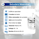 Bebedero Automatico Fuente Dispenser Agua Recirculante 2L Mascotas Waggs + 4 filtros