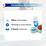 Bebedero y Comedero Plato Doble Rotativos Anti Vuelco Perro Gato Waggs