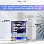 Suplemento Vitamax, resveratrol NAD+, berberina y ácido hialurónico