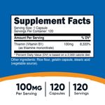 Suplemento Nutricost de vitamina B1 (tiamina) 100 mg 120 cápsulas