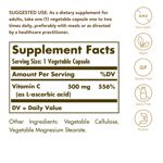 Suplemento Solgar de vitamina C 500 mg, 100 cápsulas vegetales