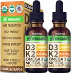 (paquete de 2) Vitamina D3 K2 líquida de 5000 UI con aceite MCT Omega 3 de 60 ml