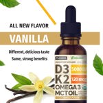 (paquete de 2) Vitamina D3 K2 líquida de 5000 UI con aceite MCT Omega 3 de 60 ml