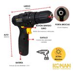Taladro de Impacto Konan a bateria 12v + maletin 
