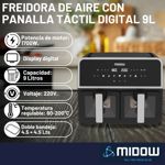 Freidora de aire con panalla táctil Digital 9L Doble Bandeja Midow