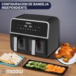 Freidora de aire con panalla táctil Digital 9L Doble Bandeja Midow
