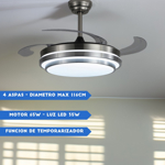 Ventilador Vitta De Techo Retractil C/luz Calida Y Fria 6vel Acero
