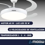 Ventilador De Techo Retractil Midow 1220mm Luz 3 Modos 6 Vel