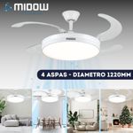 Ventilador De Techo Retractil Midow 1220mm Luz 3 Modos 6 Vel