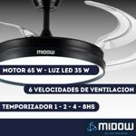 Ventilador De Techo Retractil Midow 1220mm Luz 3 Modos 6 Vel