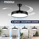 Ventilador De Techo Retractil Midow 1220mm Luz 3 Modos 6 Vel