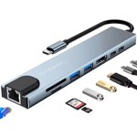 Adaptador USB C Hub Para Mac y Pc 8 en 1 Usb C - HDMI - Usb 3.0 - Red
