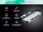 HUB Adaptador Gadnic 5 en 1 USB + Tipo C + SD 