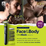 Philips Oneblade Face & Body Recorta, Modela y Afeita Carga USB QP2824-10 Color: Verde lima