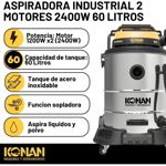 Aspiradora Y Sopladora Industrial Konan 2 Motores 2400W 60Lts de Acero Inox