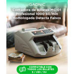 Contadora De Billetes Gadnic MC-01 Profesional 1000 Bill/Min Homologada Detecta Falsos