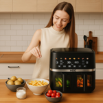 FREIDORA DE AIRE HAF-SH100DB – DOBLE CESTA INDEPENDIENTE, 10 LITROS
