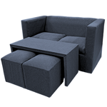 Juego De Living Minimalista Sillón+ Mesa + 2 puff Chenille GRIS