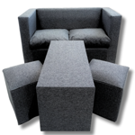 Juego De Living Minimalista Sillón+ Mesa + 2 puff Chenille GRIS