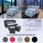 Juego De Living Minimalista Sillón+ Mesa + 2 puff Chenille GRIS